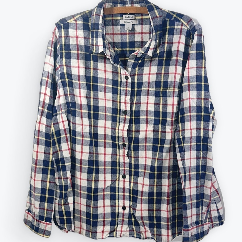 L.L. Bean Navy and Red Plaid Button Shirt Relaxed Fit 2X